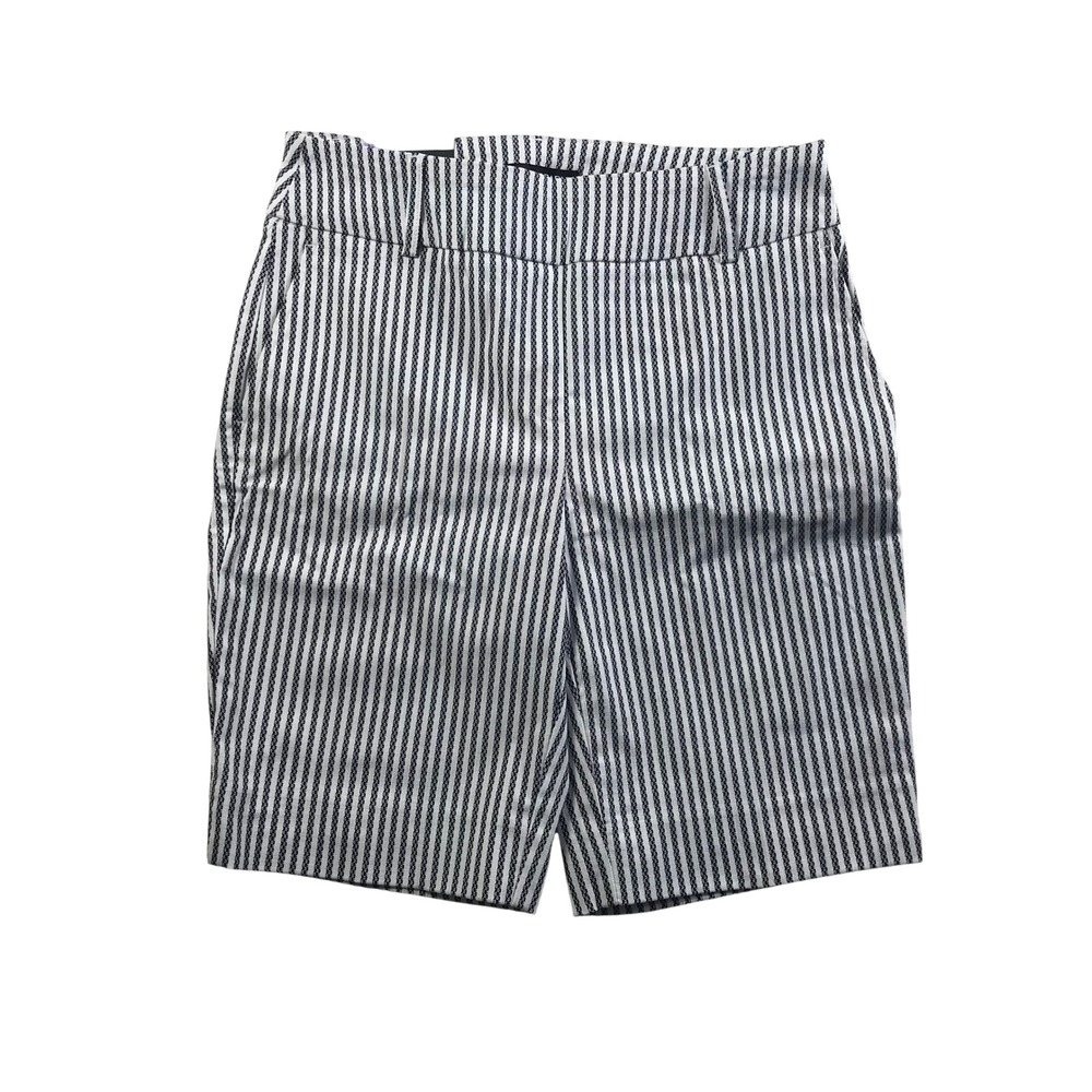 Hilary Radley Womens Navy Off-White Striped Mid Rise Bermuda Shorts XS NEW